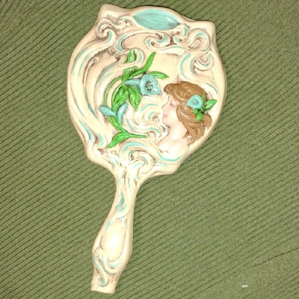 Vintage Handheld Mirror with Floral Design